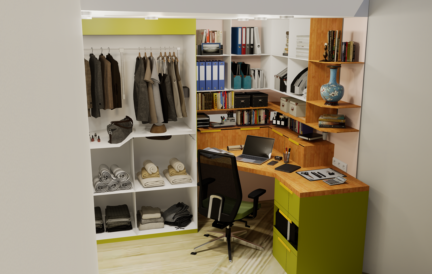 Conception 3D bureau intégré au dressing sur mesure à Antibes – aménagement fonctionnel