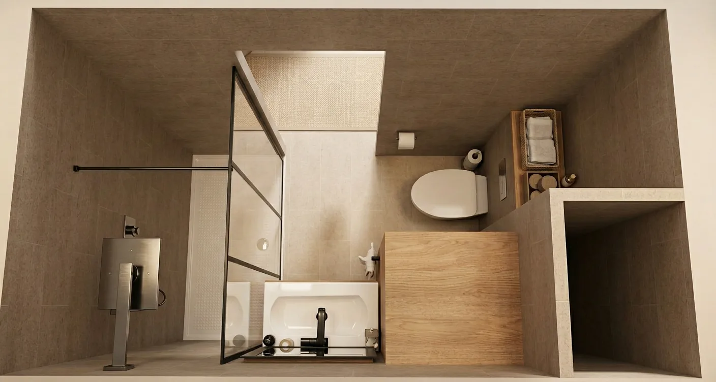Salle de bain de 3,48 m² avec douche à l'italienne dans un studio de 31 m² rénové à Nice Cimiez